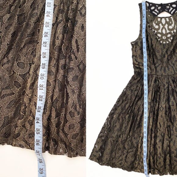 NWT Anthro Gold/Black Shimmering Lace Cocktail Dress By Frock Tracy Reese Size 6 - Picture 13 of 15